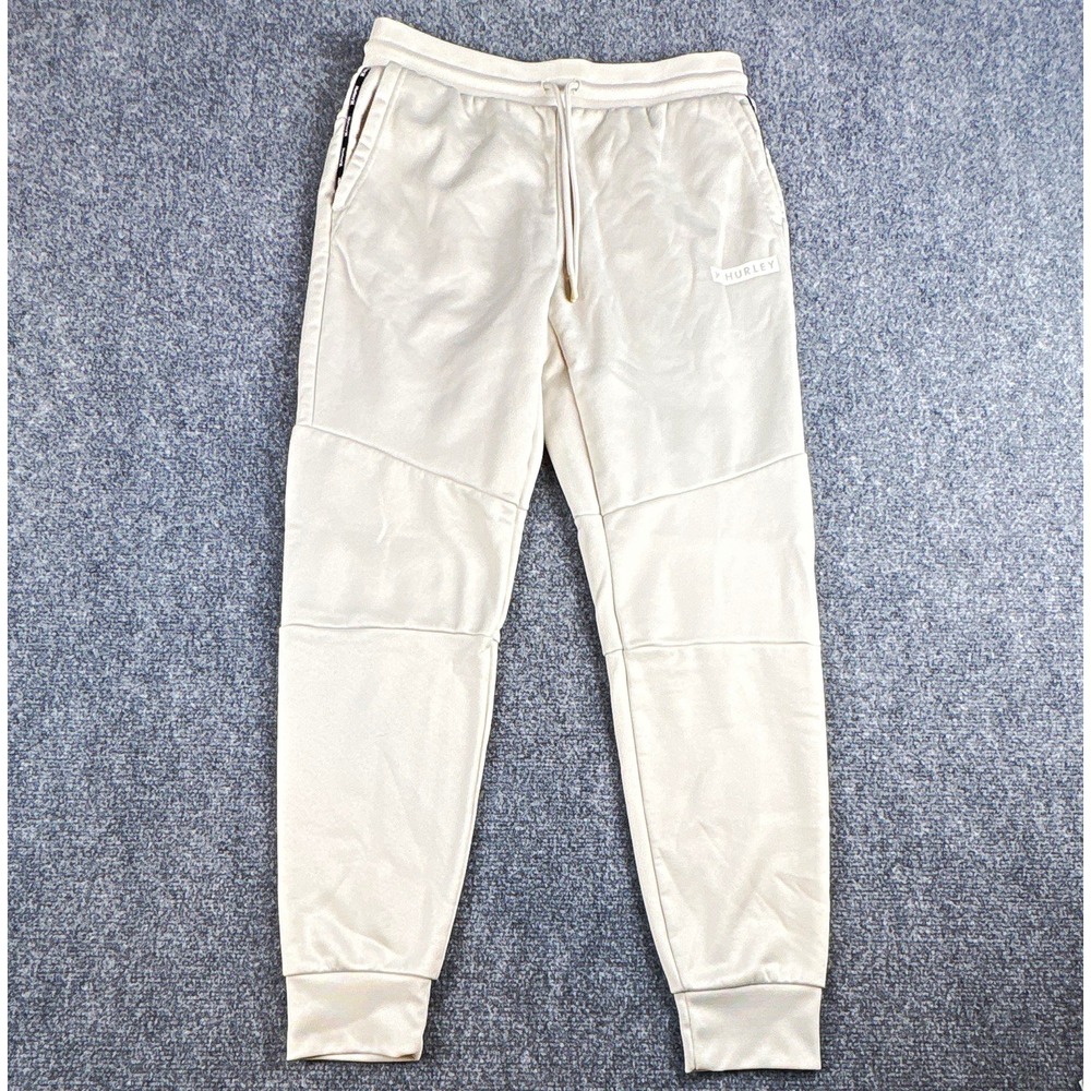 Hurley Exist Box Logo Fleece Jogger Pants Bone Beige Cream Tech Sweatpants S
